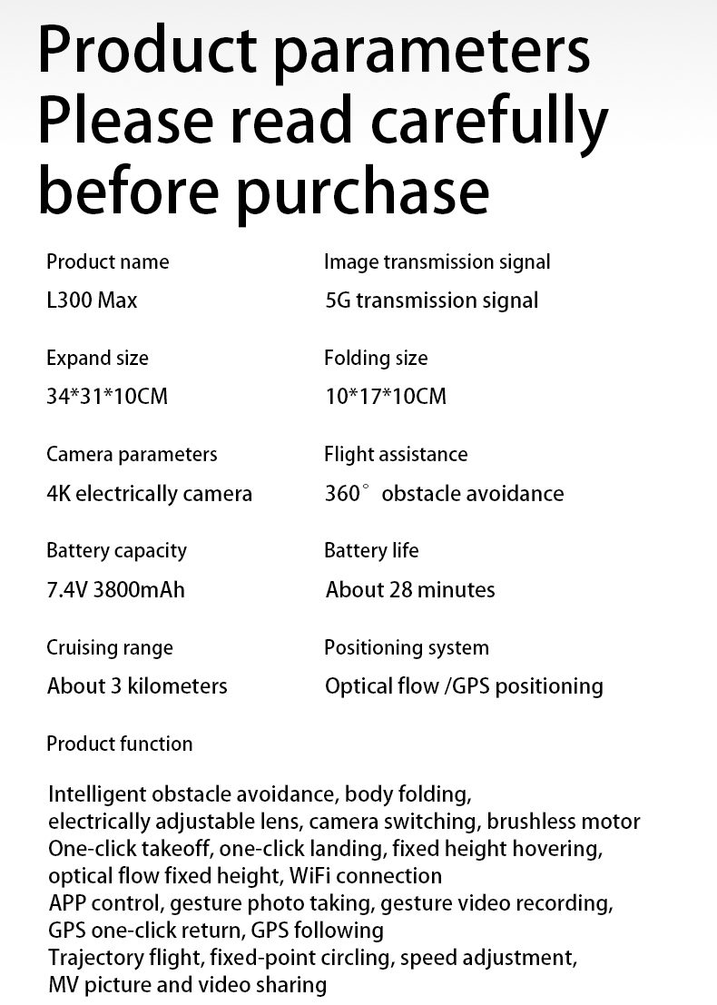 GPS Return 4.5" Screen 5G Obstacle Avoidance 4K HD Camera Drone L300 UItra