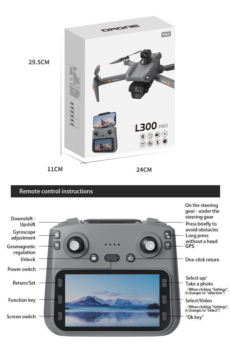 GPS Return 4.5" Screen 5G Obstacle Avoidance 4K HD Camera Drone L300 UItra