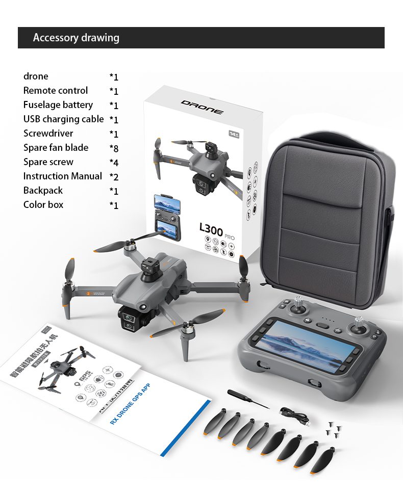 GPS Return 4.5" Screen 5G Obstacle Avoidance 4K HD Camera Drone L300 UItra