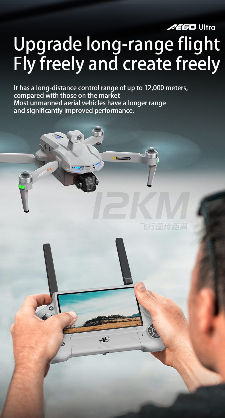 Airdrop GPS Drone 7.2" Screen 7KM Three-Axis Gimbal HD Camera UAV AE60