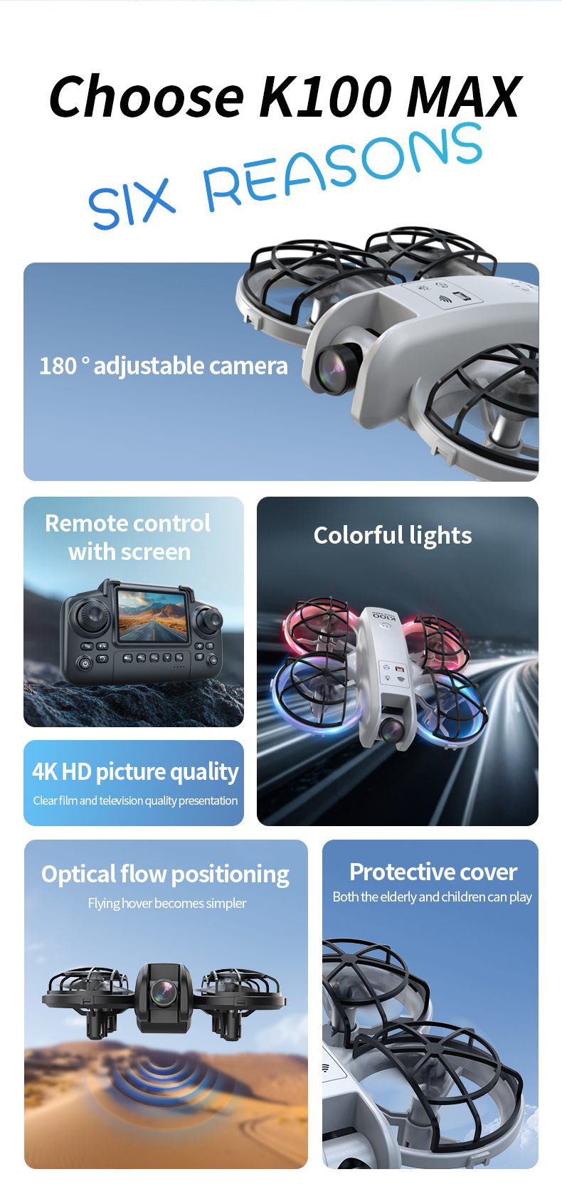 Mini Drone Cool Light Protection Camera Aircraft Toy K100