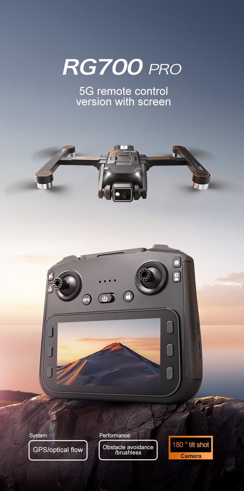 GPS Drone 4.5" Remote Control Screen 5G HD Camera UAV RG700PRO