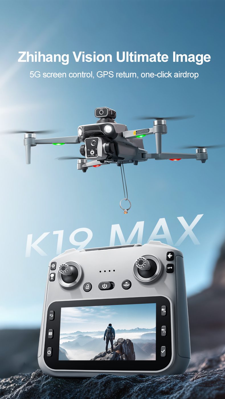 GPS Airdrop Drone 4.5" Remote Control Screen 4K Camera UAV K19MAX