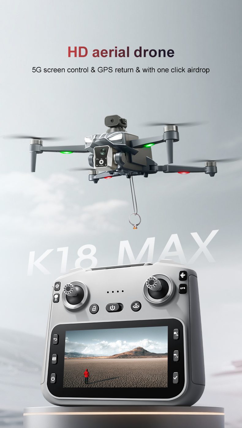 Airdrop GPS Drone 4.5" Remote Control Screen 4K Camera UAV K18MAX