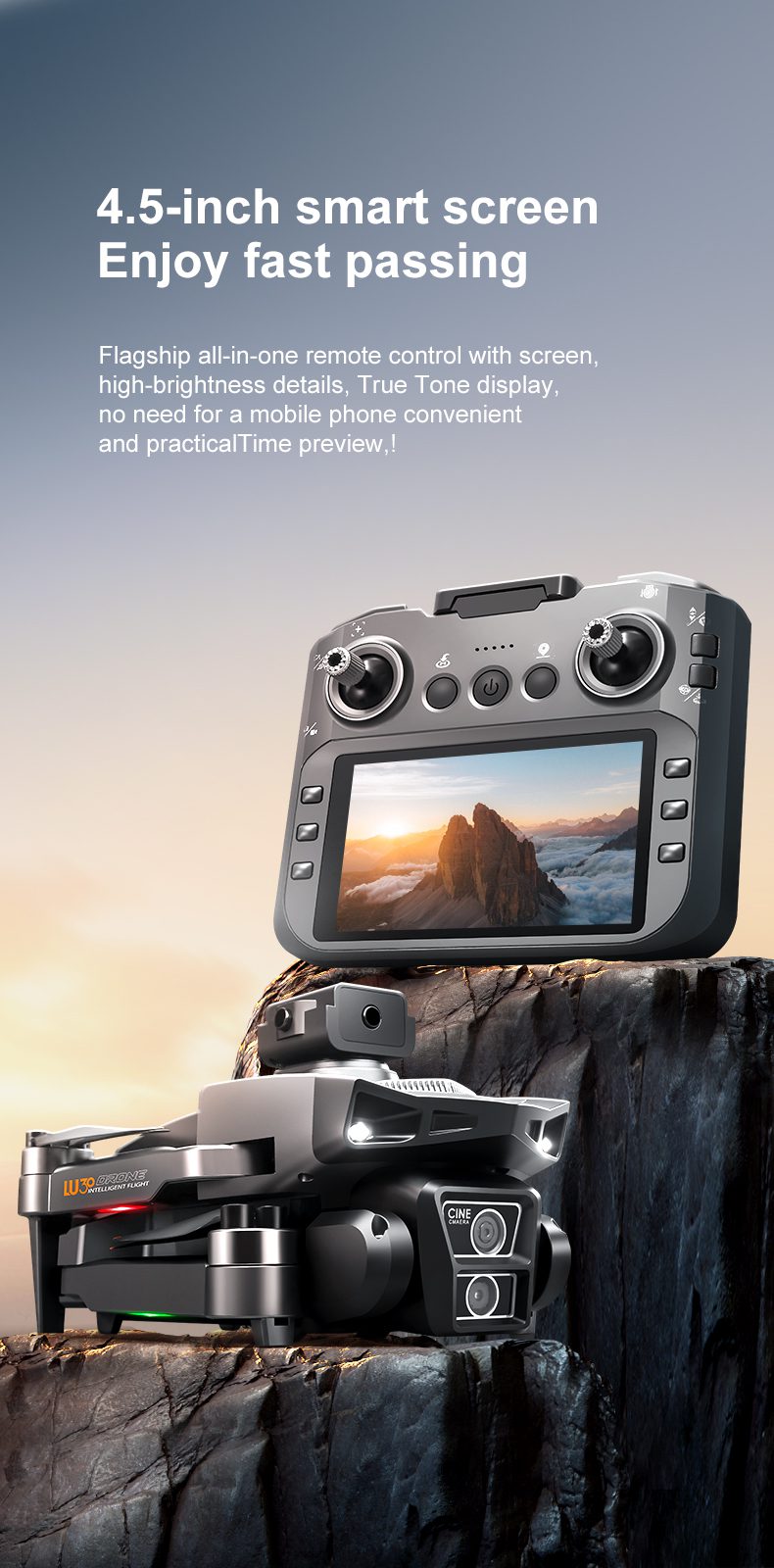4.5" Remote Control Screen GPS Return Dual Camera Drone LU30