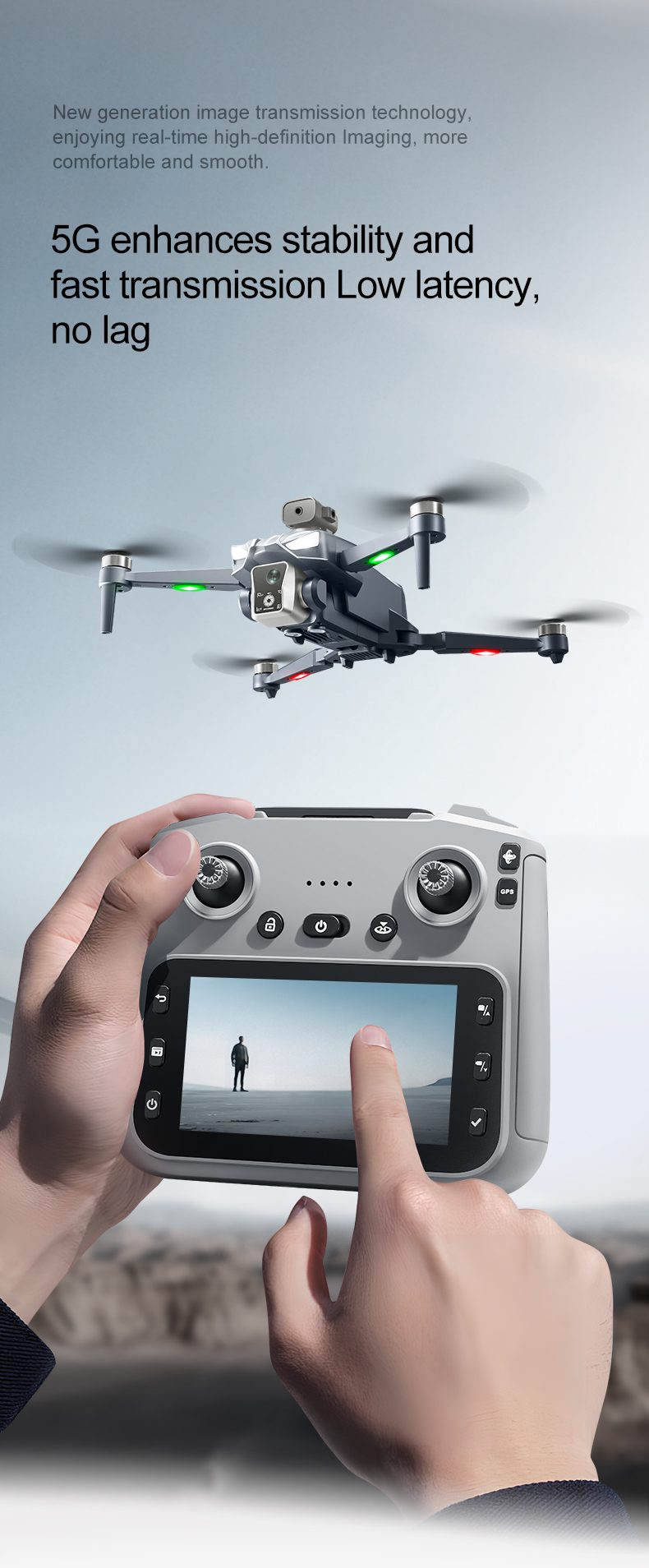 Airdrop GPS Drone 4.5" Remote Control Screen 4K Camera UAV K18MAX