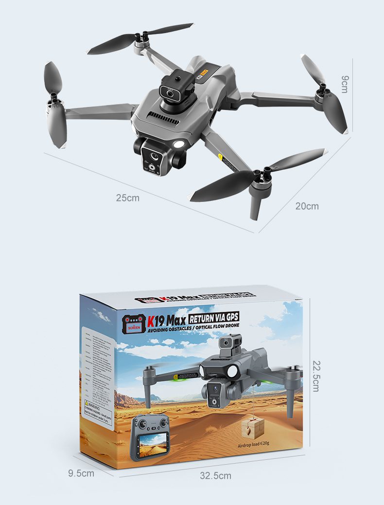 GPS Airdrop Drone 4.5" Remote Control Screen 4K Camera UAV K19MAX