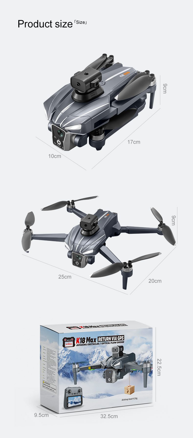 Airdrop GPS Drone 4.5" Remote Control Screen 4K Camera UAV K18MAX