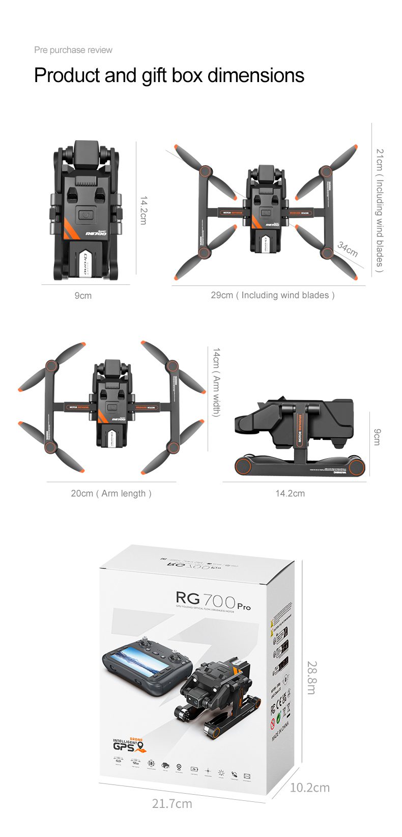 GPS Drone 4.5" Remote Control Screen 5G HD Camera UAV RG700PRO