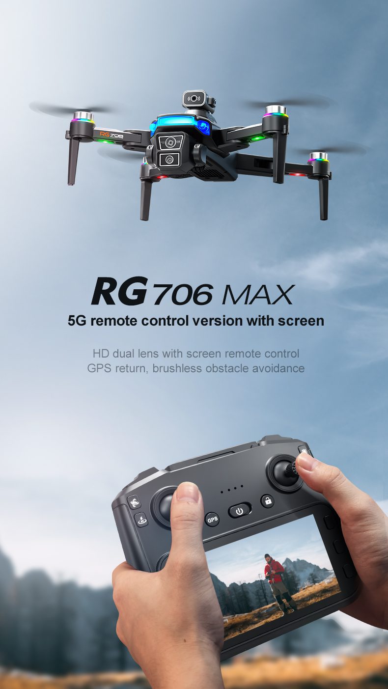 GPS Drone 4.5" Screen Cool Lights 5G 4K HD Camera UAV RG706MAX