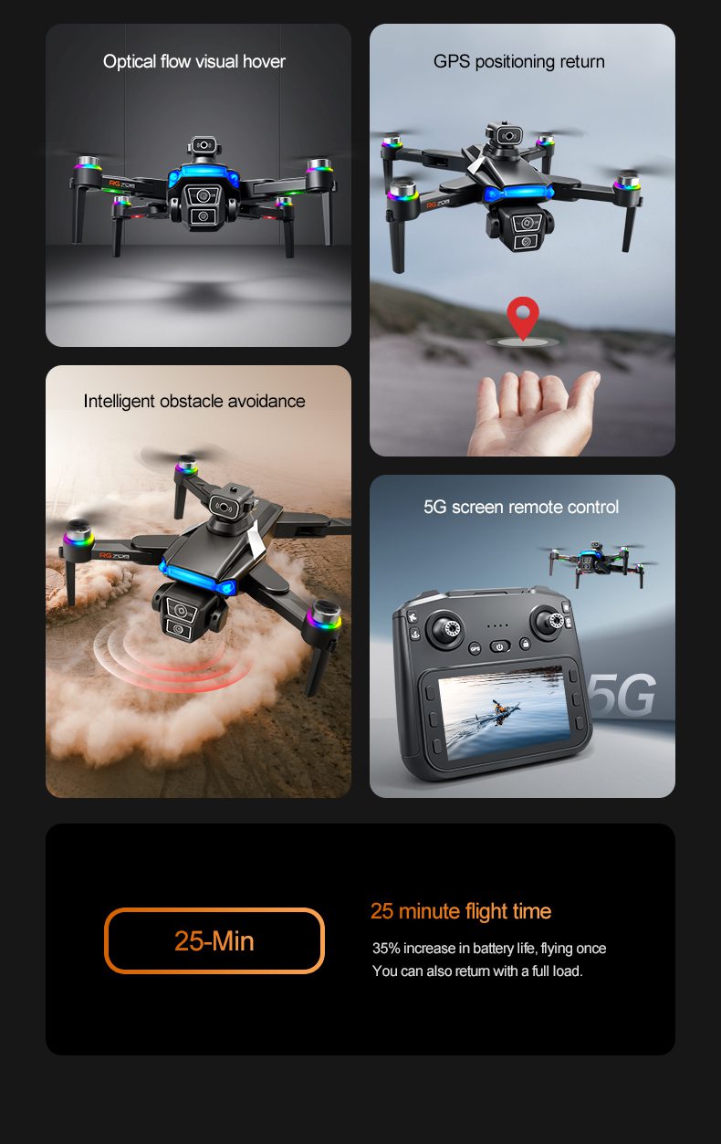 GPS Drone 4.5" Screen Cool Lights 5G 4K HD Camera UAV RG706MAX