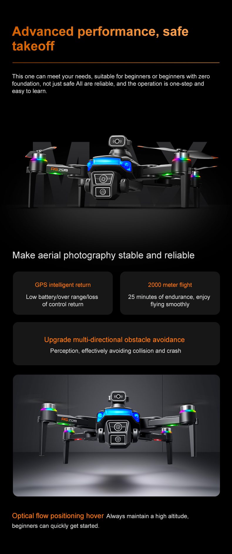 GPS Drone 4.5" Screen Cool Lights 5G 4K HD Camera UAV RG706MAX