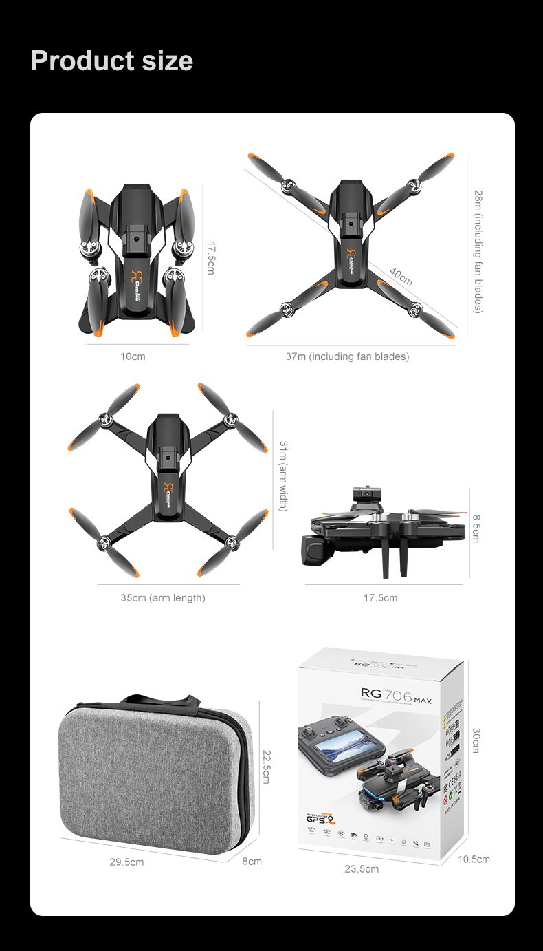 GPS Drone 4.5" Screen Cool Lights 5G 4K HD Camera UAV RG706MAX