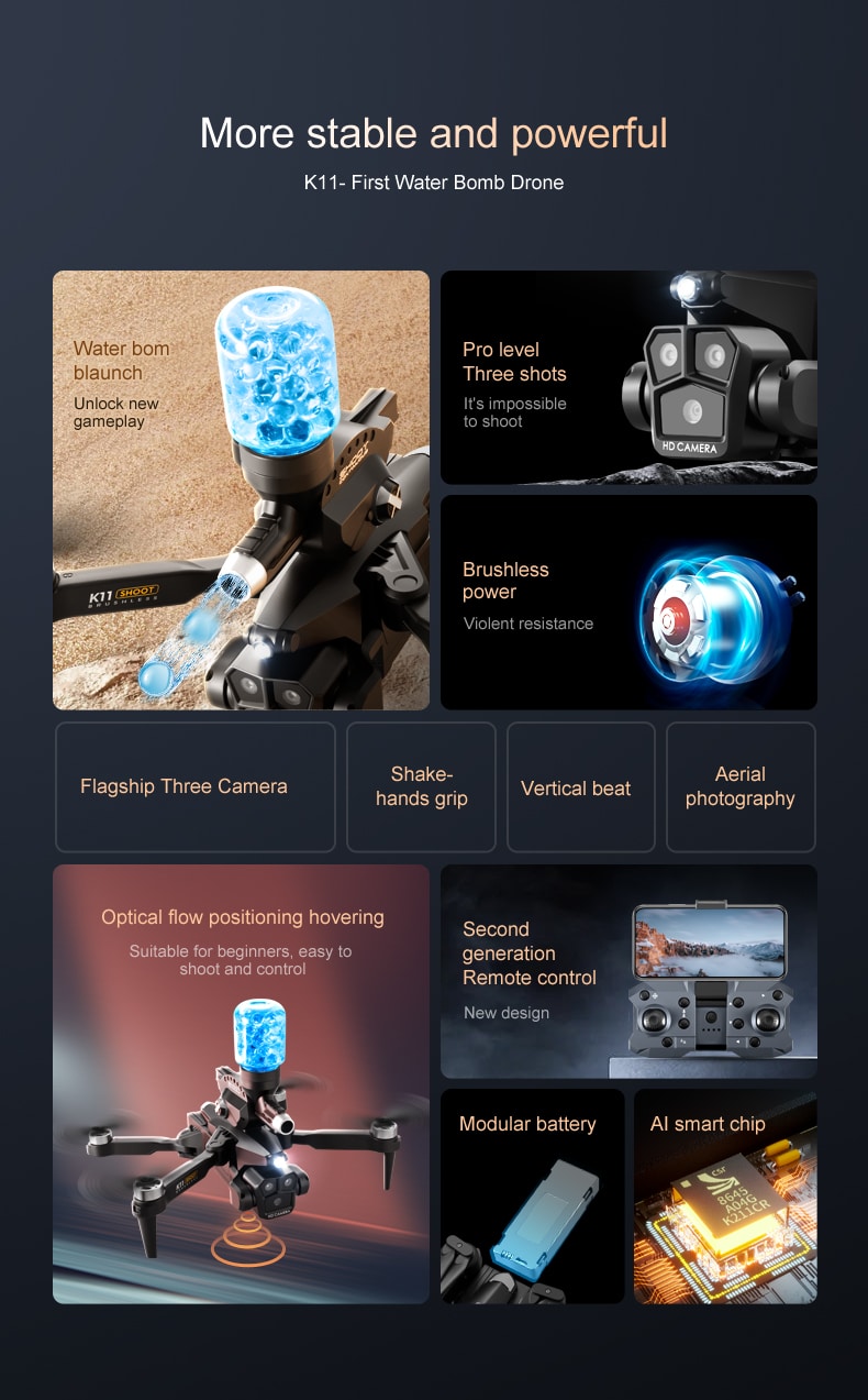 Water Bomb Drone Toy Three Camera UAV K11MX