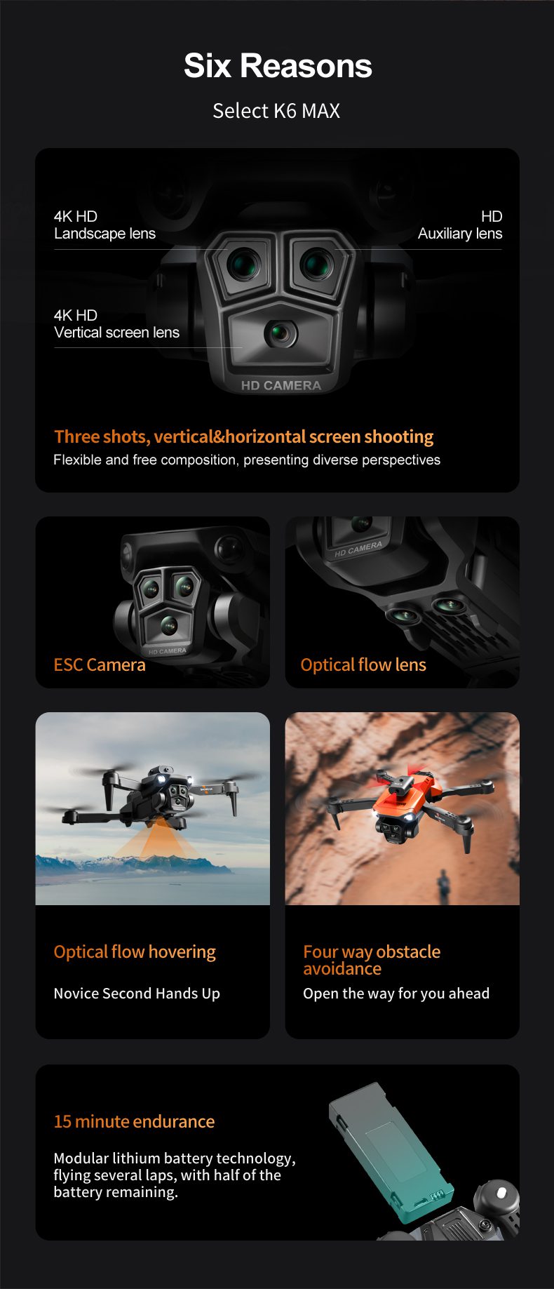 Triple Camera Obstacle Avoidance Optical Flow Drone Toy K6MAX