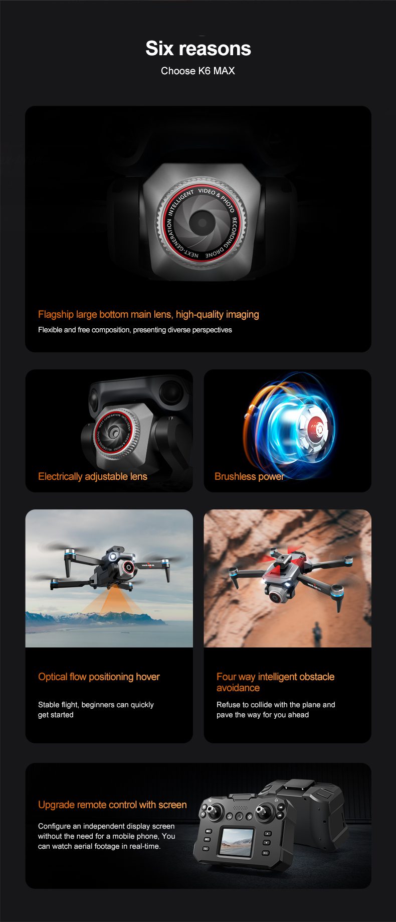 Screen Control Obstacle Avoidance Optical Flow Drone Toy K6MAX