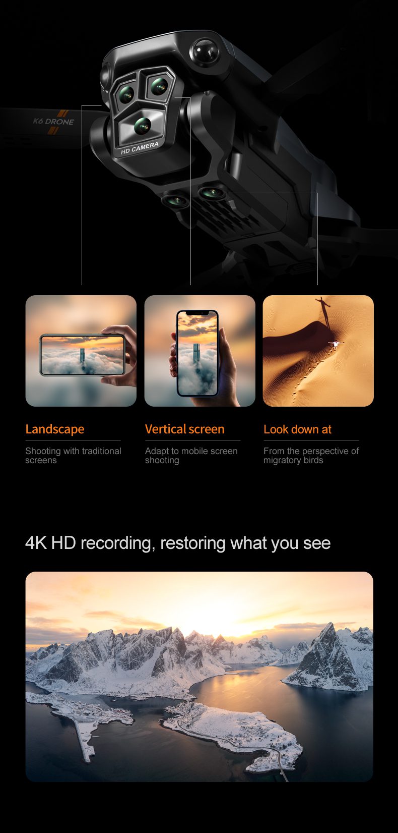 Triple Camera Obstacle Avoidance Optical Flow Drone Toy K6MAX