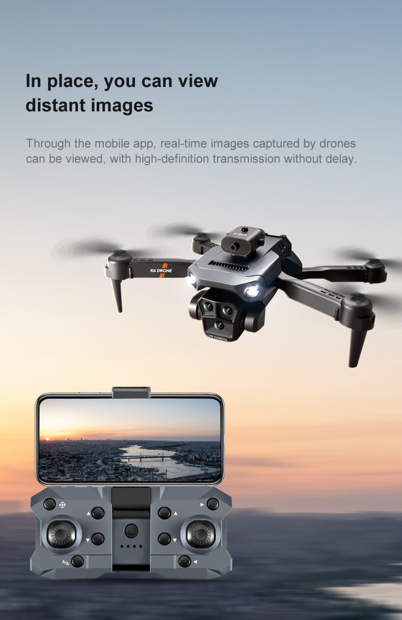 Triple Camera Obstacle Avoidance Optical Flow Drone Toy K6MAX