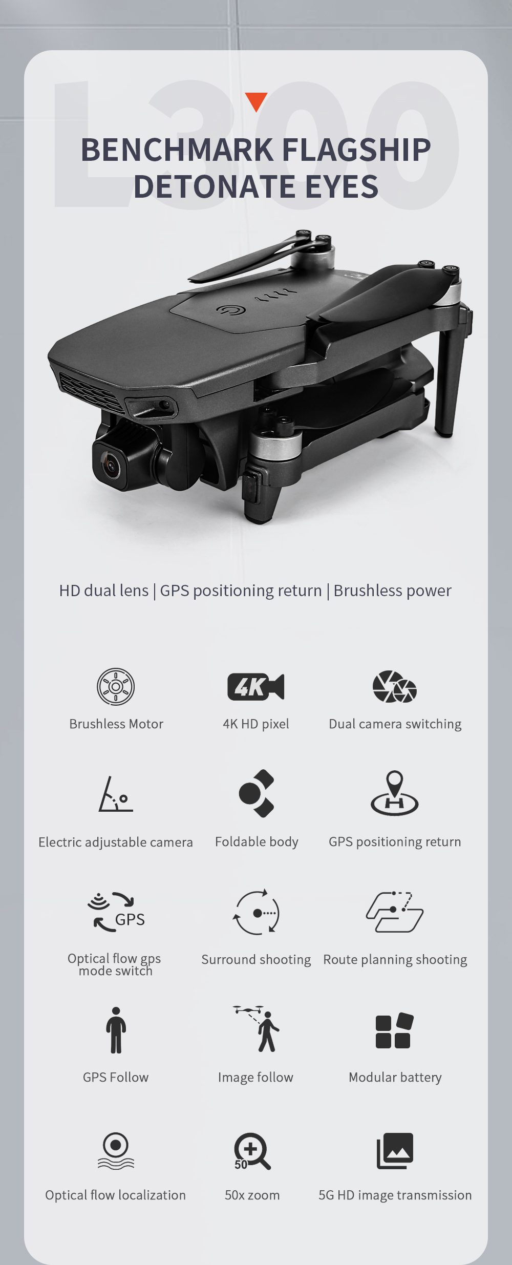GPS Intelligent Return 1.2KM Flight 4K HD Camera Drone L300