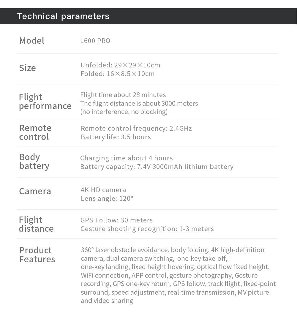 GPS Three Axis Gimbal 5G Professional 4K HD Camera Drone L600PRO