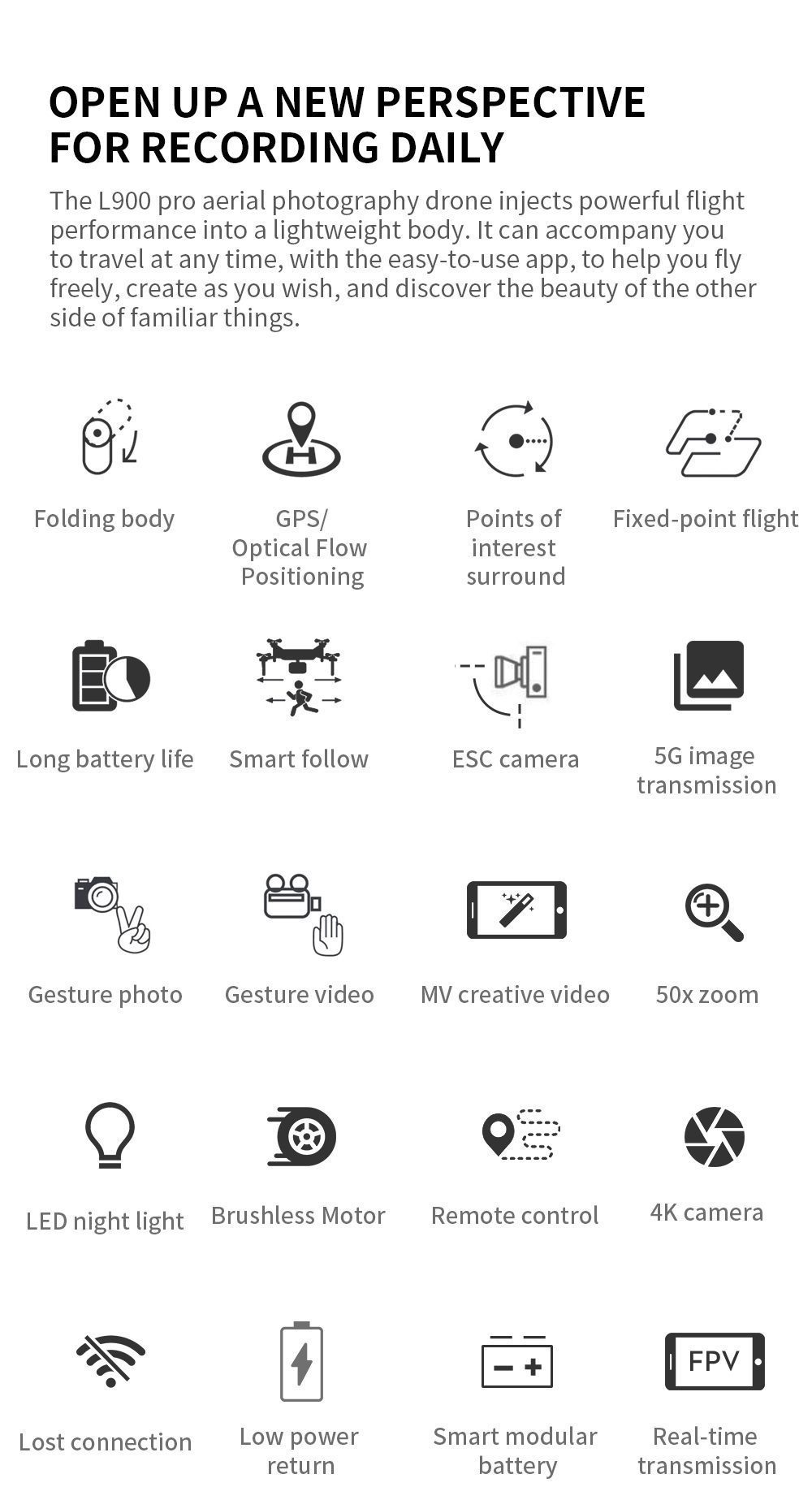 1.2KM Flight GPS Intelligent Return 4K HD Camera Drone L900PROSE