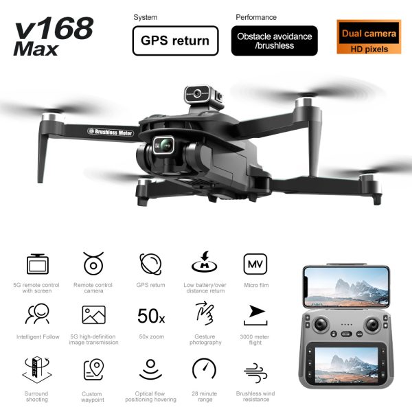 4.5" RC Screen GPS Return Intelligent 5G HD Camera Drone V168 - Image 4