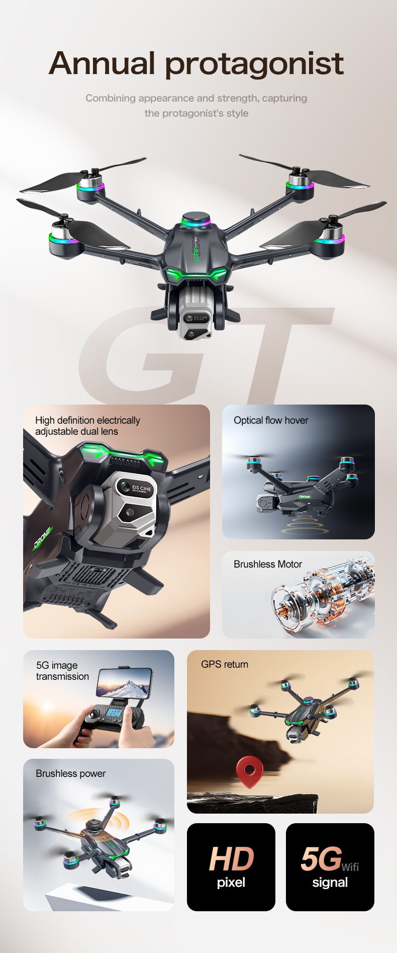 GPS Drone Return EIS Intelligence Obstacle Avoidance HD Camera GT6