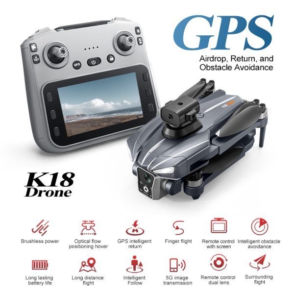 Airdrop GPS Drone 4.5" Remote Control Screen 4K Camera UAV K18MAX - Image 8