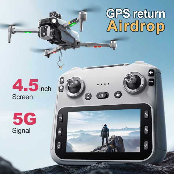 GPS Airdrop Drone 4.5" Remote Control Screen 4K Camera UAV K19MAX - Image 3