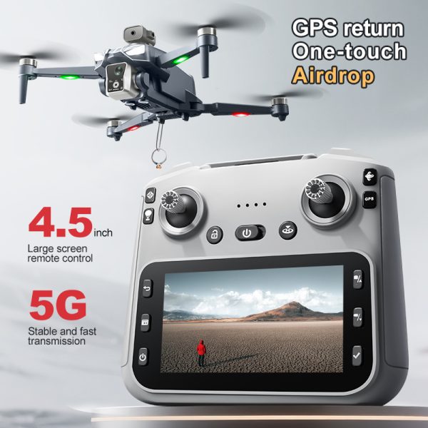 Airdrop GPS Drone 4.5" Remote Control Screen 4K Camera UAV K18MAX - Image 2