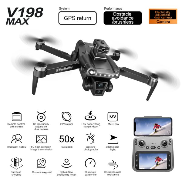 4.5" Remote Control Screen GPS Return 5G HD Camera Drone V198MAX - Image 10