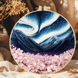 Aurora Night Sky DIY Hand Embroidery Kit with Bamboo Hoop