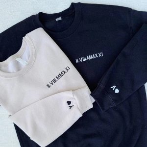 Personalized Roman Numeral Couple Sweatshirt - Custom Anniversary Date Embroidery